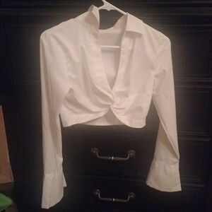 Women's white, cropped, collared dress shirt